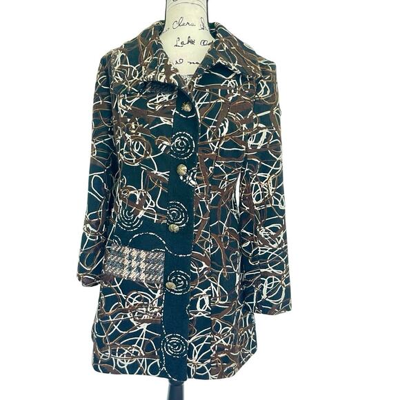 VTG KATE & MALLORY COAT SCRIBBLE RITUAL PATTERN YARN SZ S FOREST GRUNGE RARE - Picture 12 of 16